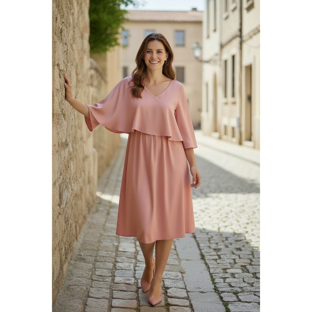 Lauren Ralph Lauren Pink Capelet Overlay Sheath Cocktail Dress Size 10